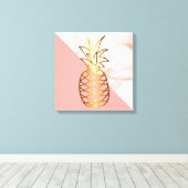 Roze marmer Gold Pineappel Canvas Afdruk (Insitu (Houten vloer))