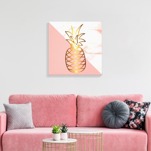Roze marmer Gold Pineappel Canvas Afdruk (Insitu (Woonkamer))