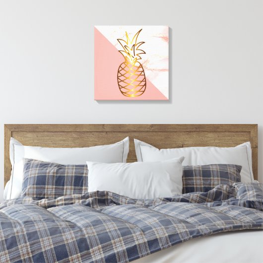 Roze marmer Gold Pineappel Canvas Afdruk (Insitu (Slaapkamer))