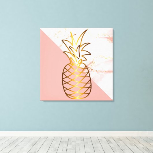 Roze marmer Gold Pineapple Canvas Afdrukken (Insitu (Houten vloer))