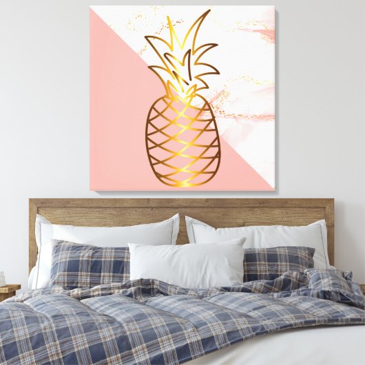 Roze marmer Gold Pineapple Canvas Afdrukken (Insitu (Slaapkamer))