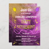 Roze marmer & Gold Streamers Happy Retirement  Kaart (Voorkant / Achterkant)