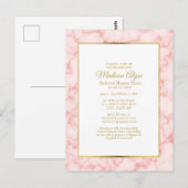 Roze marmer Gold White Graduparty nodigt uit Briefkaart (Voorkant / Achterkant)