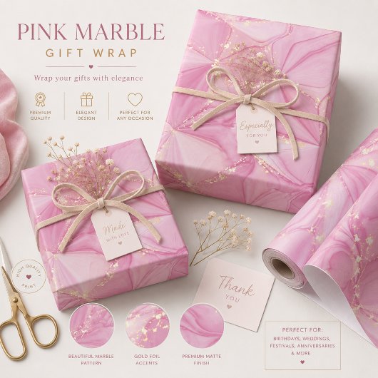 Roze Marmer Goud Geode Abstract Patroon Cadeaupapier