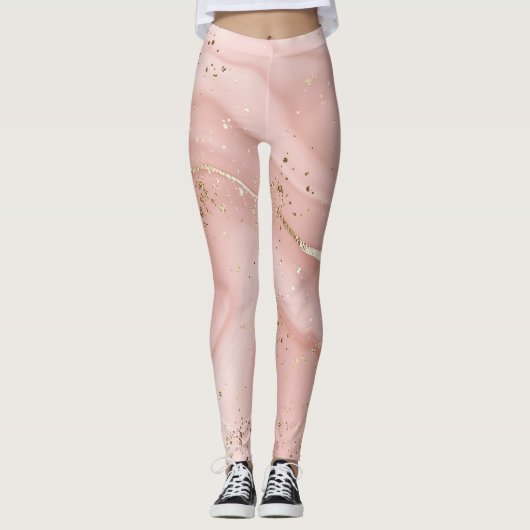 Roze Marmer Goud Glitter Abstract Patroon Leggings (Voorkant)