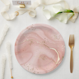 Roze Marmer Goud Glitter Abstract Patroon Papieren Bordje