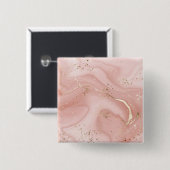 Roze Marmer Goud Glitter Abstract Patroon Vierkante Button 5,1 Cm (Voorkant /achterkant)