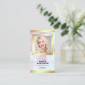 Roze Marmer Goud Model Actrice QR Code Foto Visitekaartje (Staand voorkant)