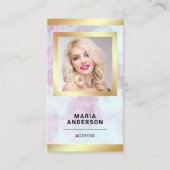 Roze Marmer Goud Model Actrice QR Code Foto Visitekaartje (Voorkant)