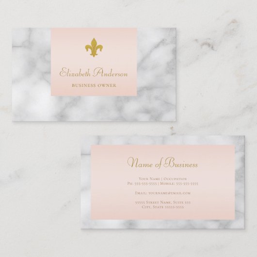 Roze Marmer Gouden Fleur De Lis Visitekaartje (Voorkant / Achterkant)