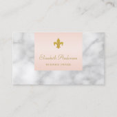 Roze Marmer Gouden Fleur De Lis Visitekaartje (Voorkant)