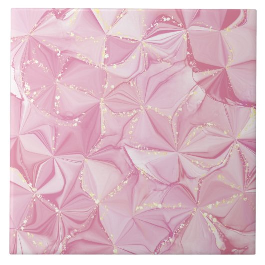 Roze Marmer Gouden Geode Abstract Patroon Tegeltje (Voorkant)
