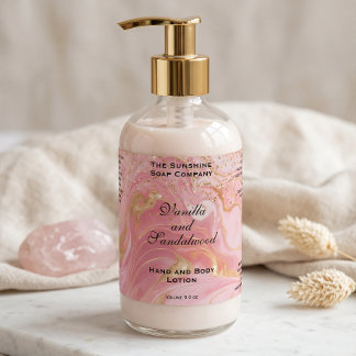 Roze marmer gouden glitter cosmetica fles label
