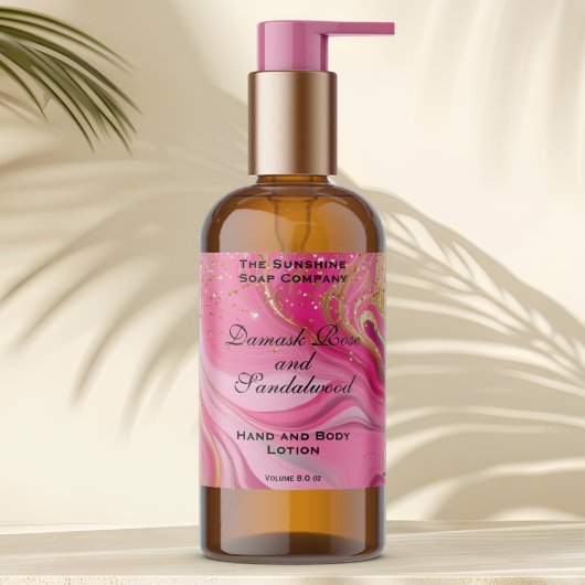 Roze marmer & gouden glitter cosmetica fles label