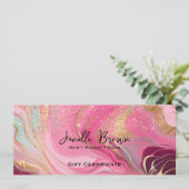 Roze marmer & gouden glitters cadeaubon kaart (Staand voorkant)