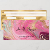 Roze marmer & gouden glitters cadeaubon kaart (Voorkant / Achterkant)