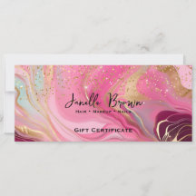 Roze marmer & gouden glitters cadeaubon kaart