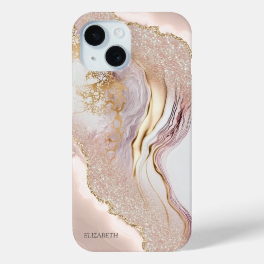 Roze Marmer Gouden Glitters Case-Mate iPhone Case (Achterkant)