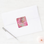 Roze marmer & gouden glitters druppelfleslabel vierkante sticker (Envelop)