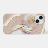Roze Marmer Gouden Glitters iPhone 15 Case (Achterkant horizontaal)