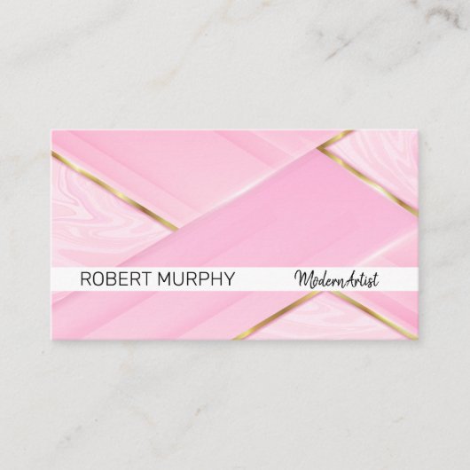 Roze marmer | Gouden metaal Visitekaartje (Voorkant)