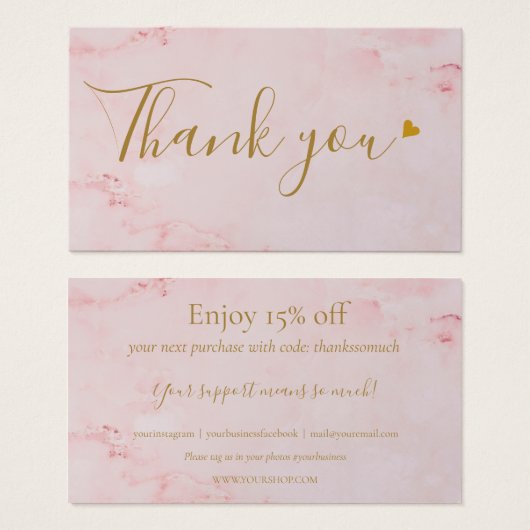 Roze marmer Hartelijk dank voor de Kaart van de ko (Voorkant /achterkant)