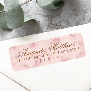 Roze marmer kalligrafie schrift adres etiket