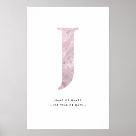 Roze marmer Letter J Initiaal met personalisatie A Poster