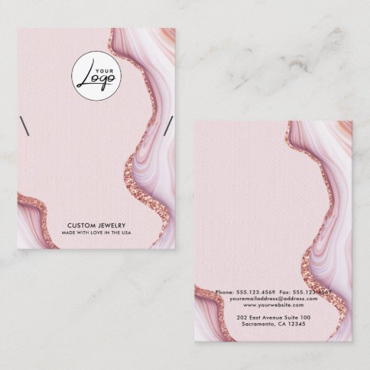 Roze marmer Logo Ketting Bracelet Display Card Visitekaartje (Voorkant / Achterkant)