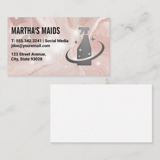 Roze marmer | Logo van reinigingssproeiers | Spark Visitekaartje (Voorkant / Achterkant)
