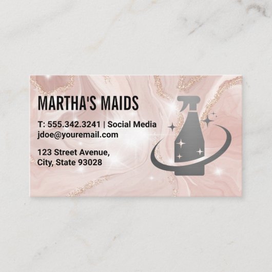 Roze marmer | Logo van reinigingssproeiers | Spark Visitekaartje (Voorkant)