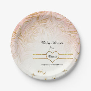 Roze marmer Marbling Girl Baby shower Roos Gold Papieren Bordje