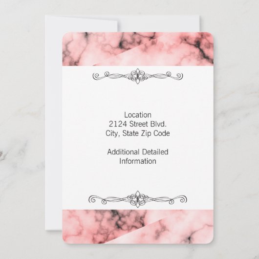 Roze marmer met Fancy elementen Save The Date (Achterkant)