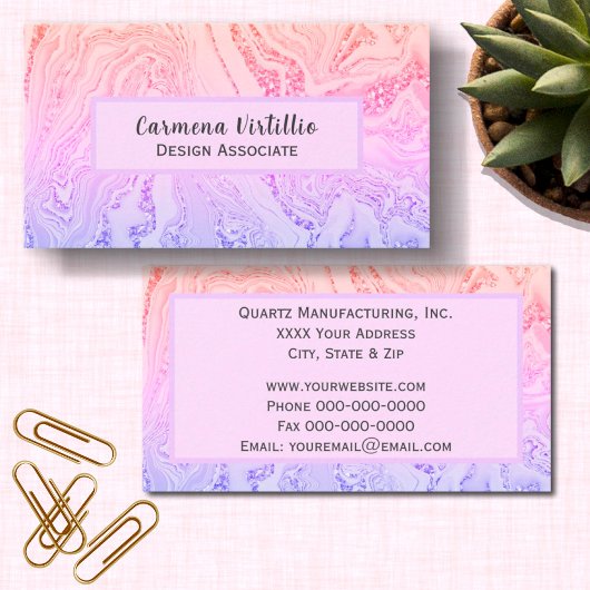 Roze marmer met glittervlekken visitekaartje