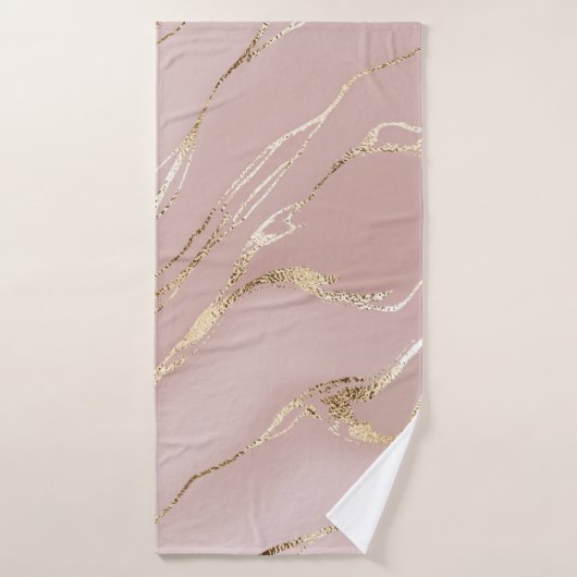 Roze marmer met gouden aderen badhanddoek (Badhanddoek)