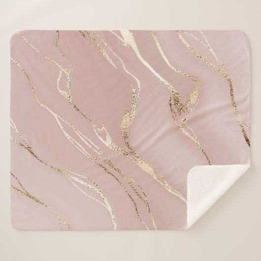 Roze marmer met gouden aderen sherpa deken (Voorkant (horizontaal))