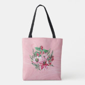 Roze marmer met kleurrijk boeket tote bag (Achterkant)