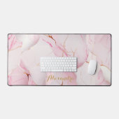 Roze Marmer met Touch of Gold Bureaumat (Keyboard & Muis)