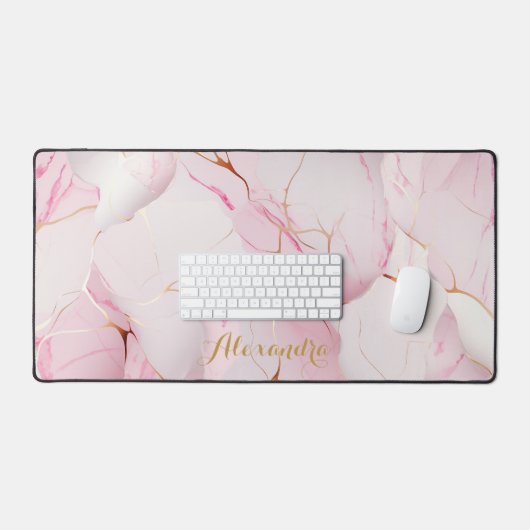 Roze Marmer met Touch of Gold Bureaumat (Keyboard & Muis)