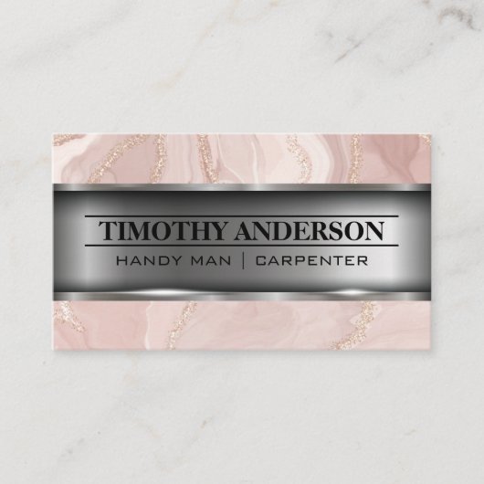 Roze marmer | Metaal Visitekaartje (Voorkant)