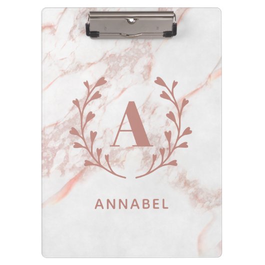 Roze marmer Monogram Alle Initialen en namen op ma Klembord (Voorkant)