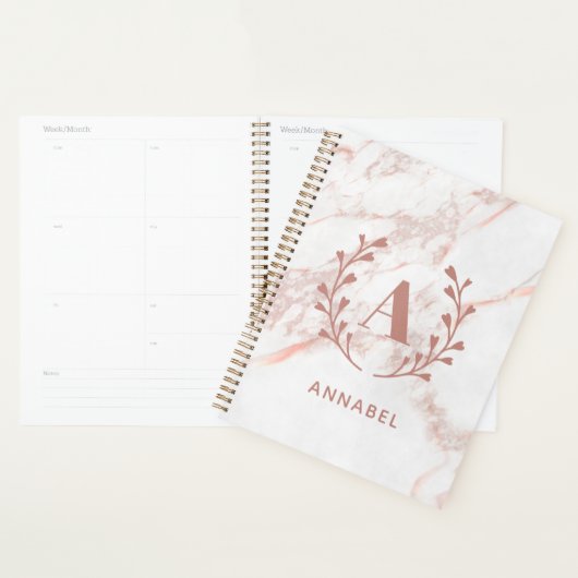 Roze marmer Monogram Alle Initialen en namen op ma Planner (Display)
