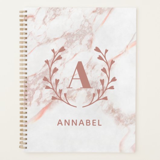 Roze marmer Monogram Alle Initialen en namen op ma Planner (Voorkant)