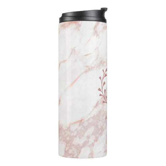 Roze marmer Monogram Alle Initialen en namen op ma Thermosbeker (Gedraaid links)
