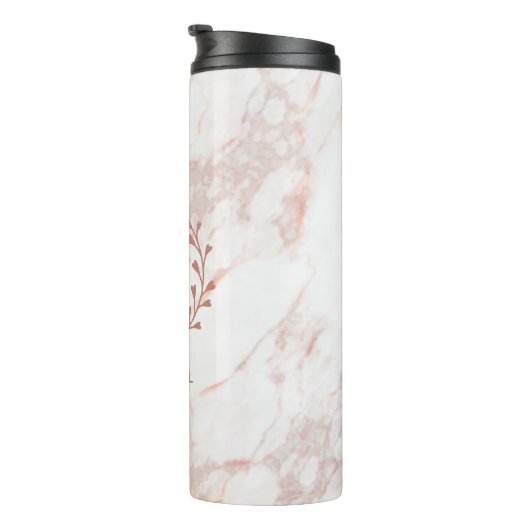 Roze marmer Monogram Alle Initialen en namen op ma Thermosbeker (Geroteerd rechts)