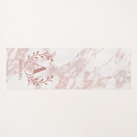 Roze marmer Monogram Alle Initialen en namen op ma Yogamat (Voorkant (horizontaal))
