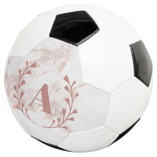 Roze marmer Monogram Initiaal & Name Custom Girls Voetbal (Drie kwart)