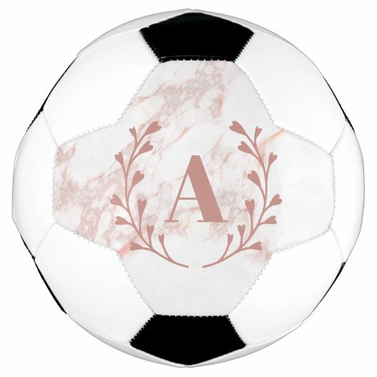 Roze marmer Monogram Initiaal & Name Custom Girls Voetbal (Voorkant)
