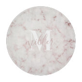 Roze Marmer Monogram Ronde Glas Snijplank (Voorkant)