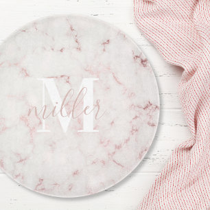 Roze Marmer Monogram Ronde Glas Snijplank
